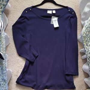 Chico's NWT Midnight Blue Relaxed Cotton Knit Buttoned Blouse (3)=16/XL